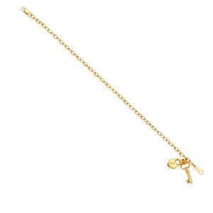 14KT GOLD Heart & Key Pendant Hollow Bracelet 7.5 inches